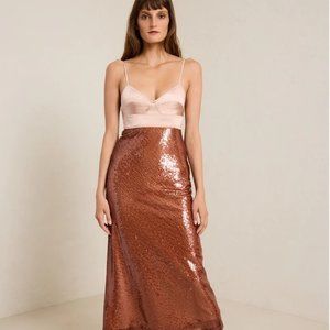 A.L.C Size 8 NWT Bronze Copper Sequin Satin Midi Dress